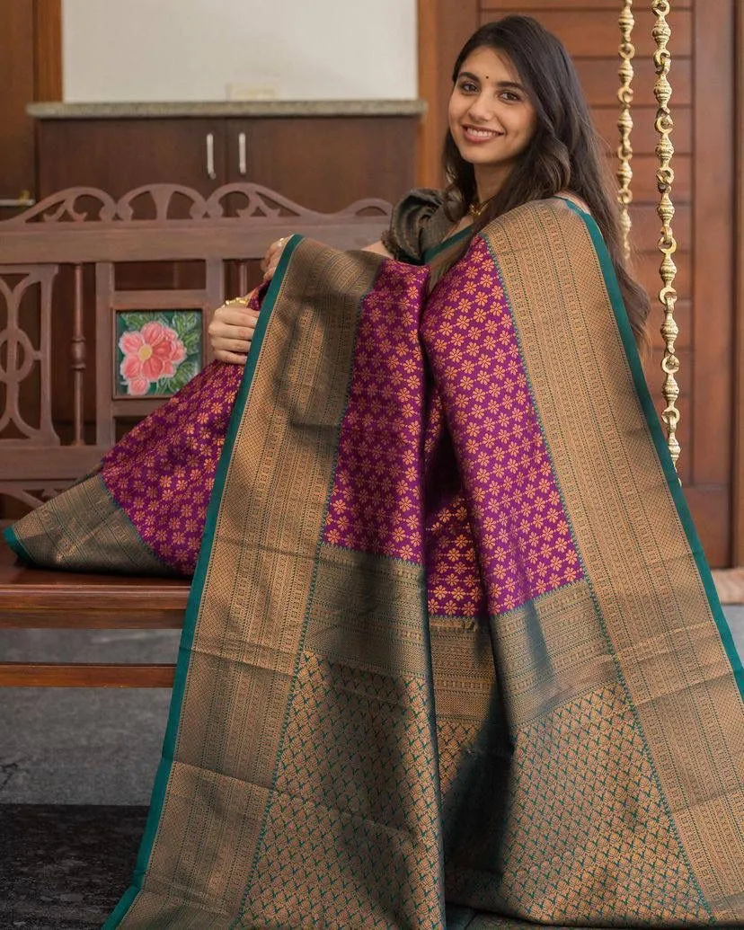 Luxuriant Purple Soft Silk Saree With Snappy Blouse Piece