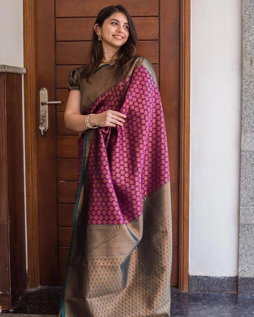 Luxuriant Purple Soft Silk Saree With Snappy Blouse Piece