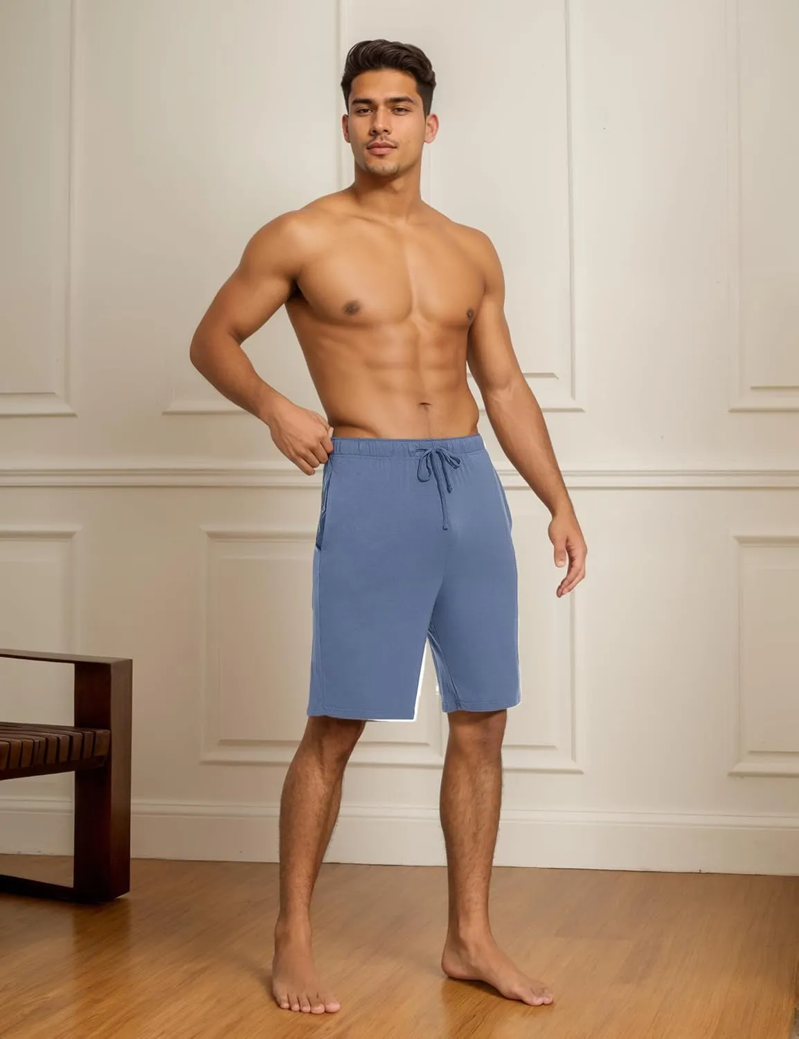 Men's Bamboo Viscose Pajama Shorts Soft Lightweight Knit Sleepwear Shorts with Pockets