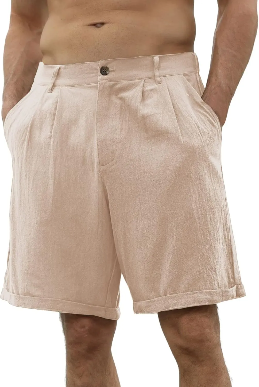 Men's Casual Cotton Linen Shorts Casual Stretch Wide Leg Lounge Shorts Loose Lightweight Summer Beach Shorts with Pockets