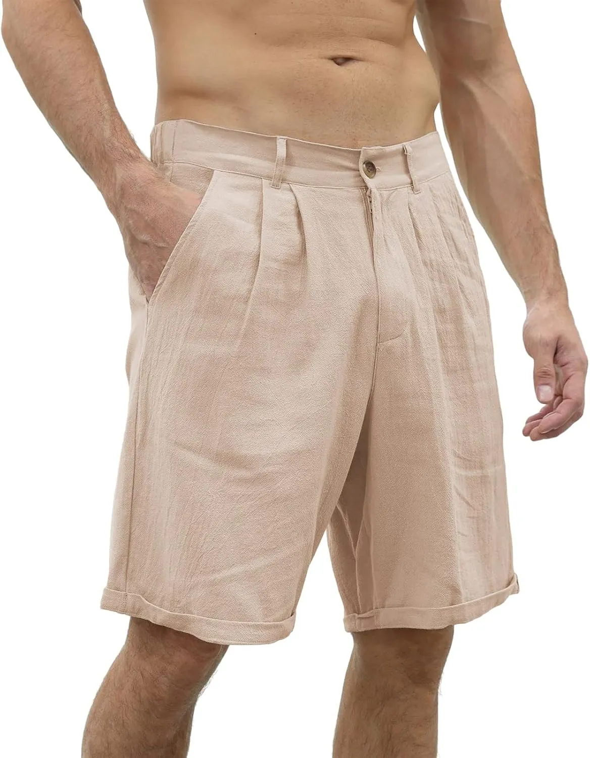 Men's Casual Cotton Linen Shorts Casual Stretch Wide Leg Lounge Shorts Loose Lightweight Summer Beach Shorts with Pockets