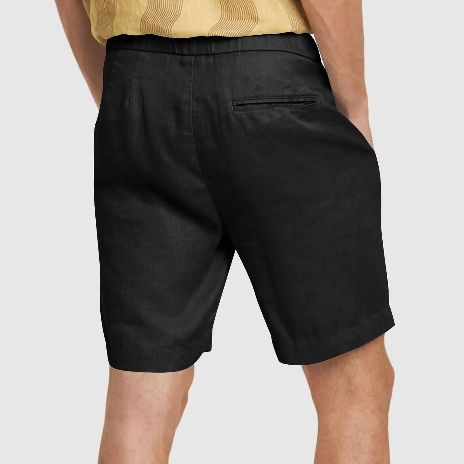Men's Casual Cotton Linen Shorts Linen Shorts Casual Cotton Elastic Waist Summer Beach Vacation Shorts with Pockets