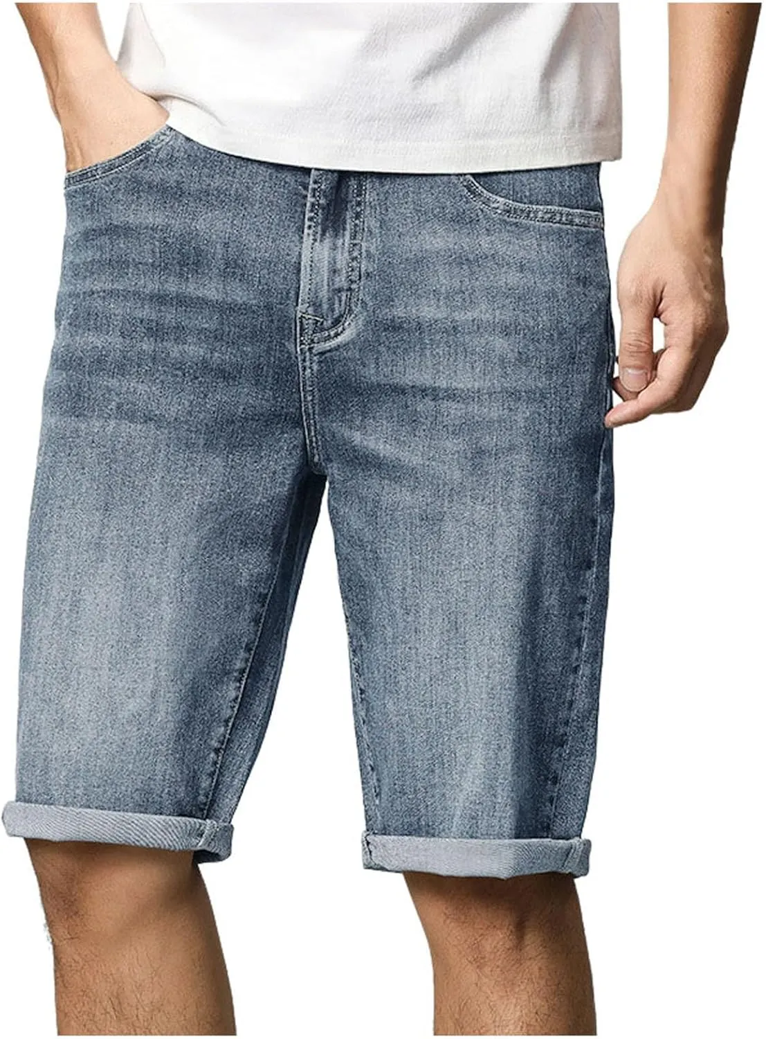 Men's Casual Denim Shorts Casual Straight Leg Loose Fit Rolled Hem Washed Shorts Summer Y2K Fashion Streetwear Jeans Shorts