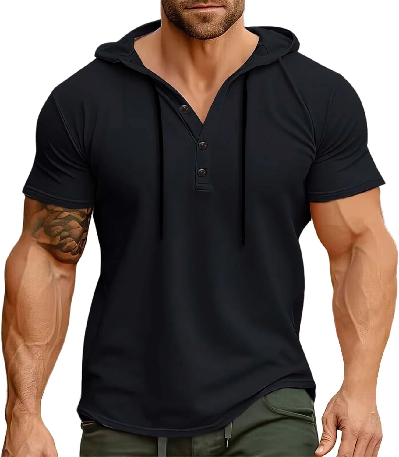 Men's Short Sleeve Hoodie Workout Gym Sweatshirt Stylish V Neck Muscle Athletic Tops Lightweight Sweatshirt Pullover