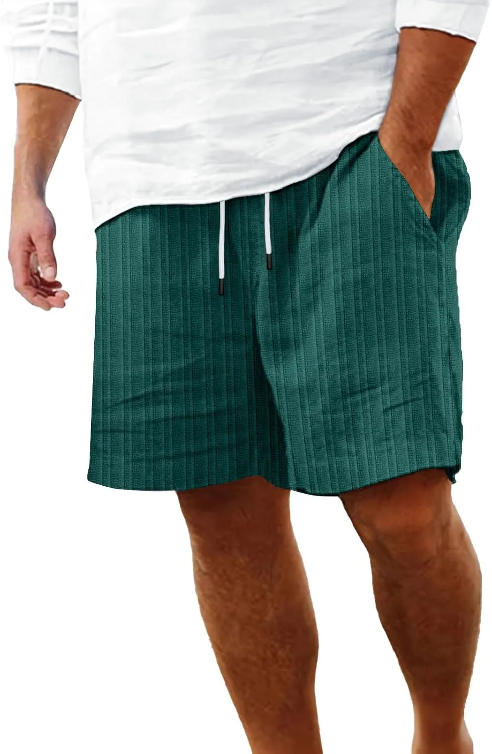 Men's Shorts Casual Loose 3/4 Shorts Drawstring Elastic Waist Baggy Wide Leg Casual Beach Yoga Trousers Shorts Men