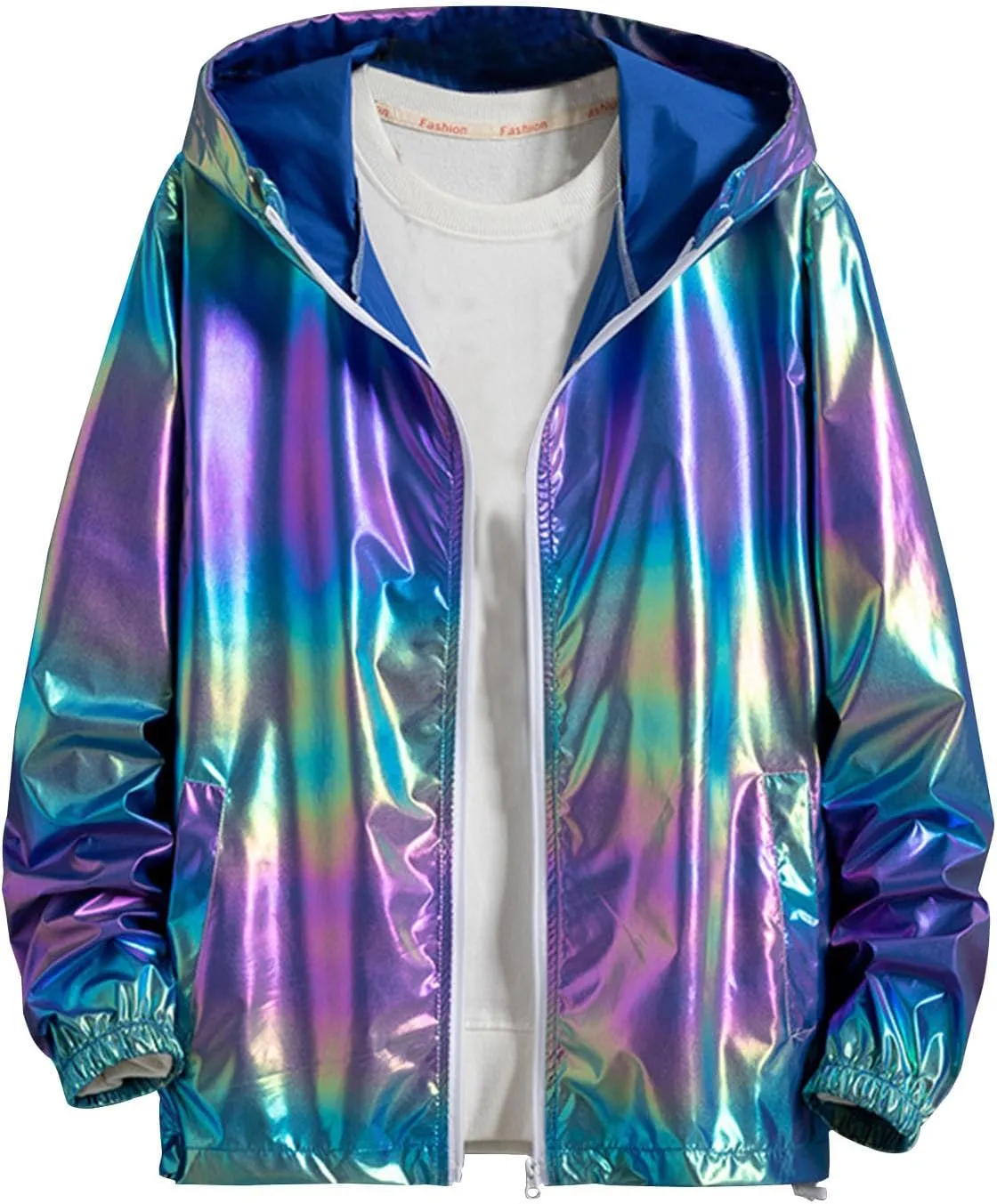 Men's UPF 50  Sun Protection Jackets Colorful Reflective Hoodie Full Zip Long Sleeve Thin Outwear for Hiking Athletic