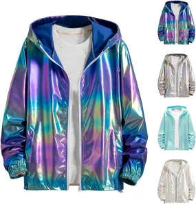 Men's UPF 50  Sun Protection Jackets Colorful Reflective Hoodie Full Zip Long Sleeve Thin Outwear for Hiking Athletic