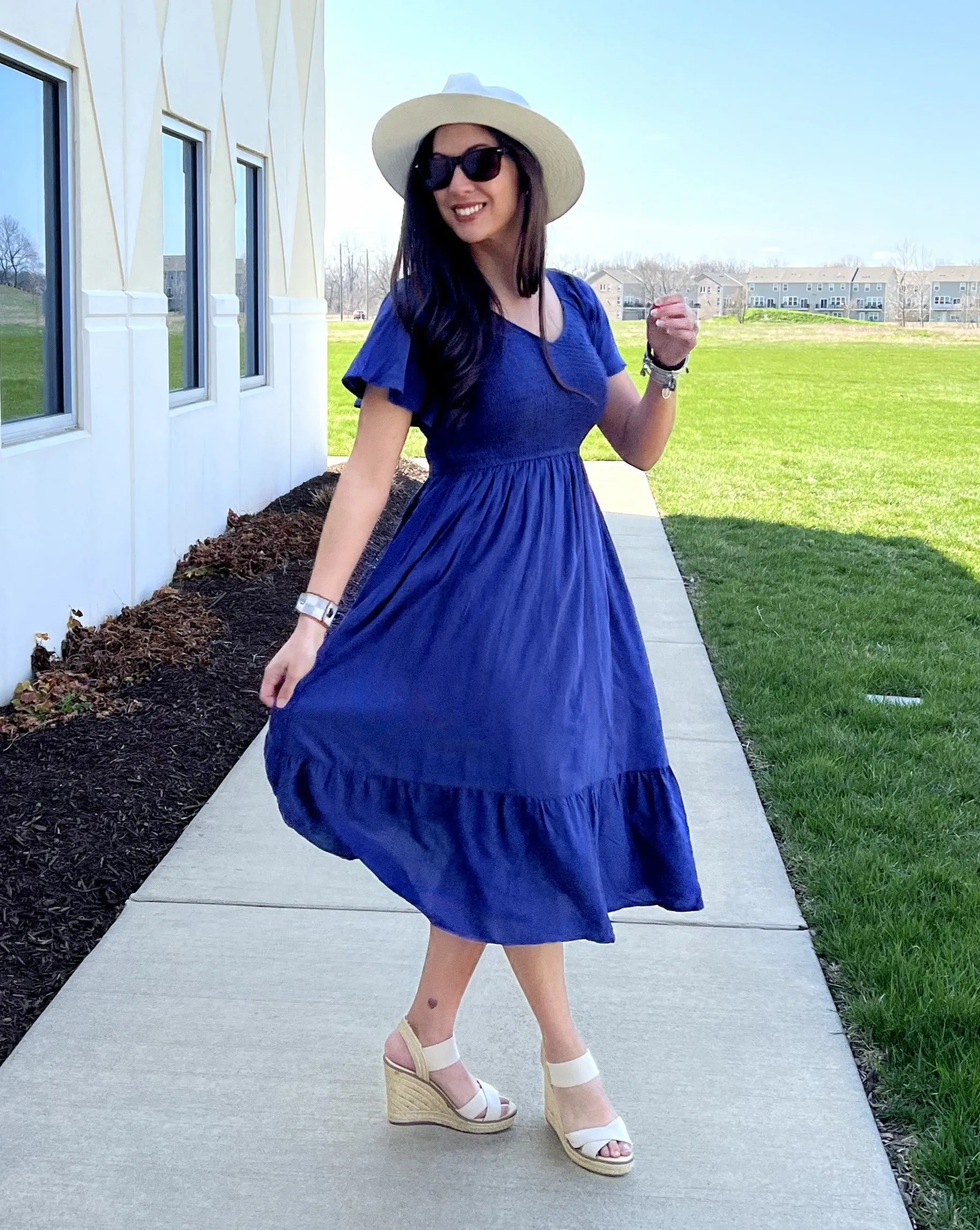 MEROKEETY Flutter Short Sleeve Smocked Tiered Dress