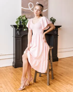 MEROKEETY Flutter Short Sleeve Smocked Tiered Dress