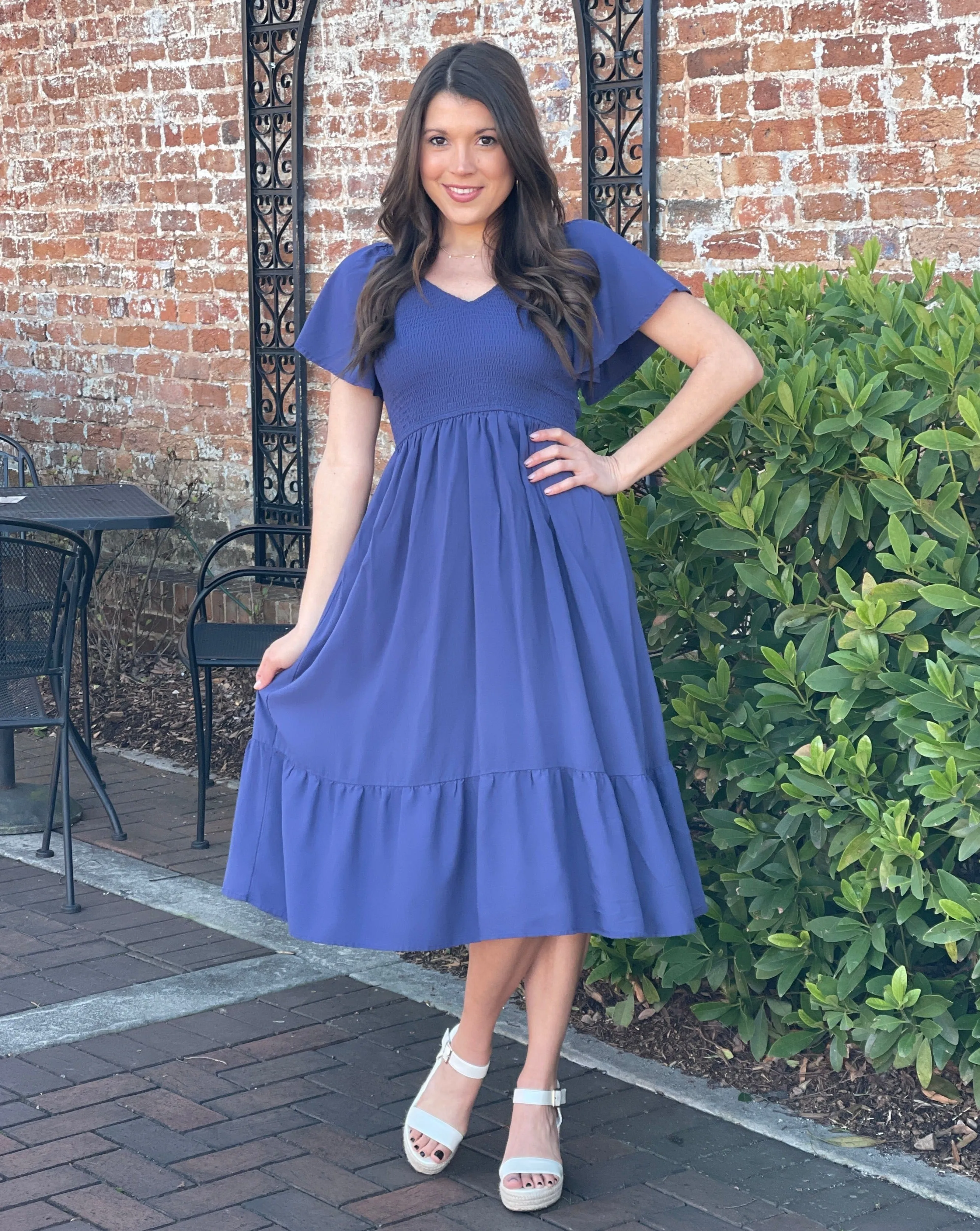 MEROKEETY Flutter Short Sleeve Smocked Tiered Dress