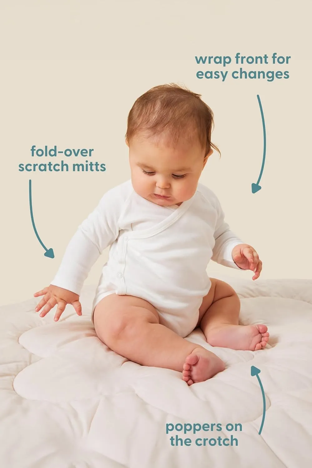 MORI Baby Long Sleeve Kimono Bodysuit for Boys and Girls - Breathable Unisex Infant Soft Wrap Romper with Nickel Free Poppers