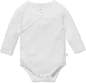 MORI Baby Long Sleeve Kimono Bodysuit for Boys and Girls - Breathable Unisex Infant Soft Wrap Romper with Nickel Free Poppers