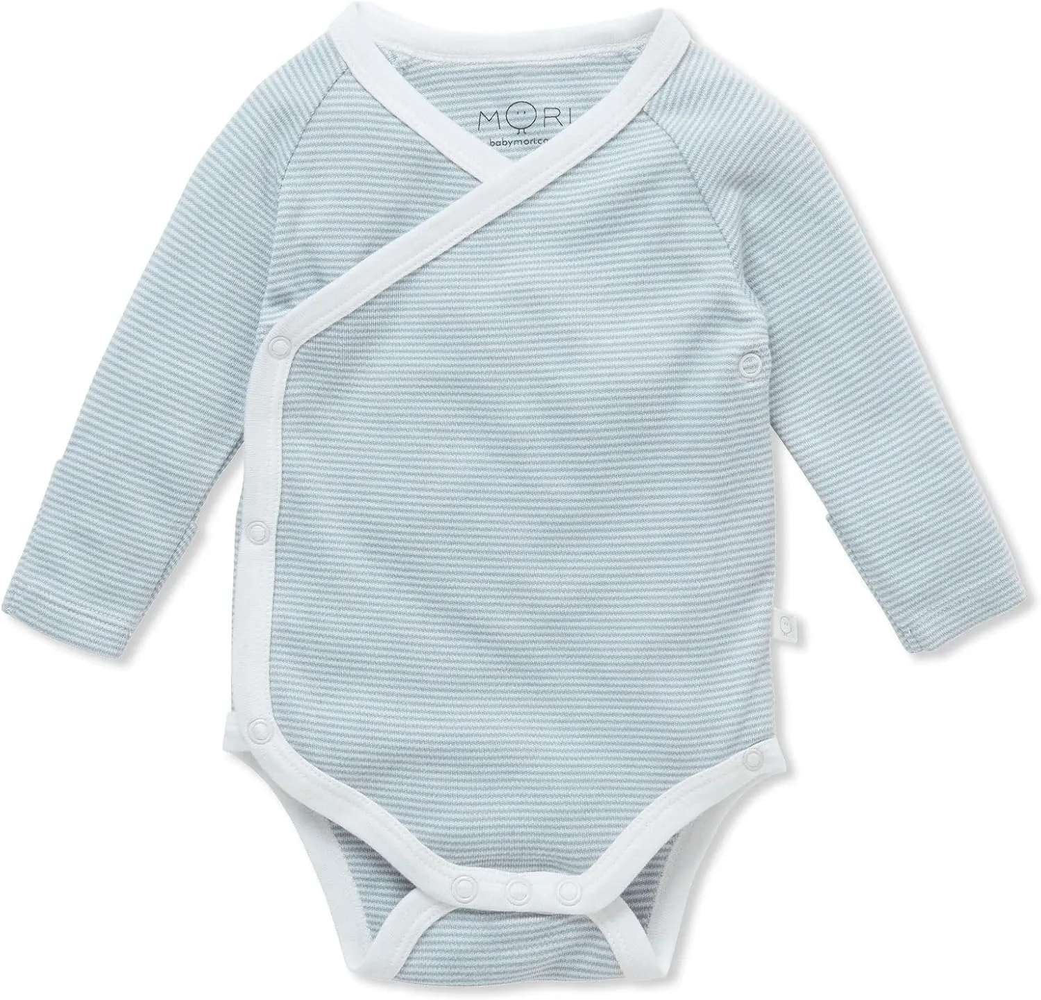 MORI Baby Long Sleeve Kimono Bodysuit for Boys and Girls - Breathable Unisex Infant Soft Wrap Romper with Nickel Free Poppers