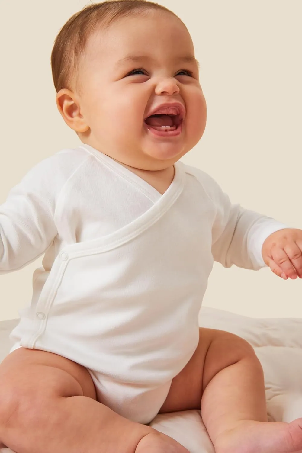 MORI Baby Long Sleeve Kimono Bodysuit for Boys and Girls - Breathable Unisex Infant Soft Wrap Romper with Nickel Free Poppers