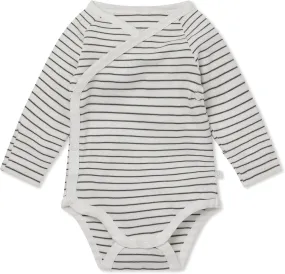 MORI Baby Long Sleeve Kimono Bodysuit for Boys and Girls - Breathable Unisex Infant Soft Wrap Romper with Nickel Free Poppers