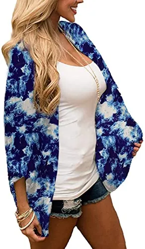 Naivikid Womens Floral Print Loose Puff Sleeve Kimono Cardigan Lace Patchwork Cover Up Blouse Lotus Root Gray 01 L