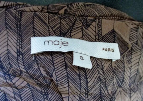 NEW MAJE PARIS 100% SILK Shift Dress S BROWN BLACK Beach Coverup BOHO Hippy