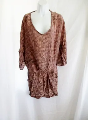 NEW MAJE PARIS 100% SILK Shift Dress S BROWN BLACK Beach Coverup BOHO Hippy