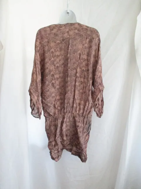 NEW MAJE PARIS 100% SILK Shift Dress S BROWN BLACK Beach Coverup BOHO Hippy