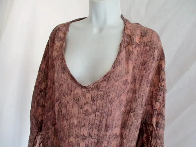NEW MAJE PARIS 100% SILK Shift Dress S BROWN BLACK Beach Coverup BOHO Hippy