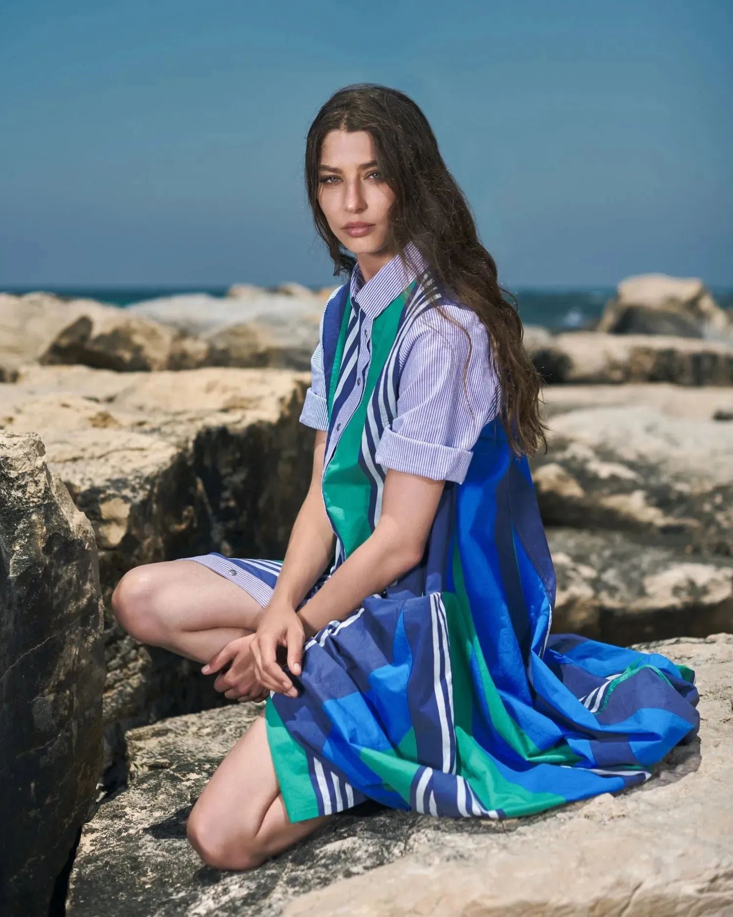 Ocean Stripe Wonderful Dress, Marine