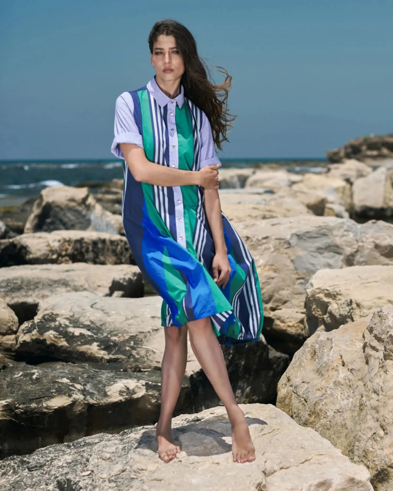 Ocean Stripe Wonderful Dress, Marine