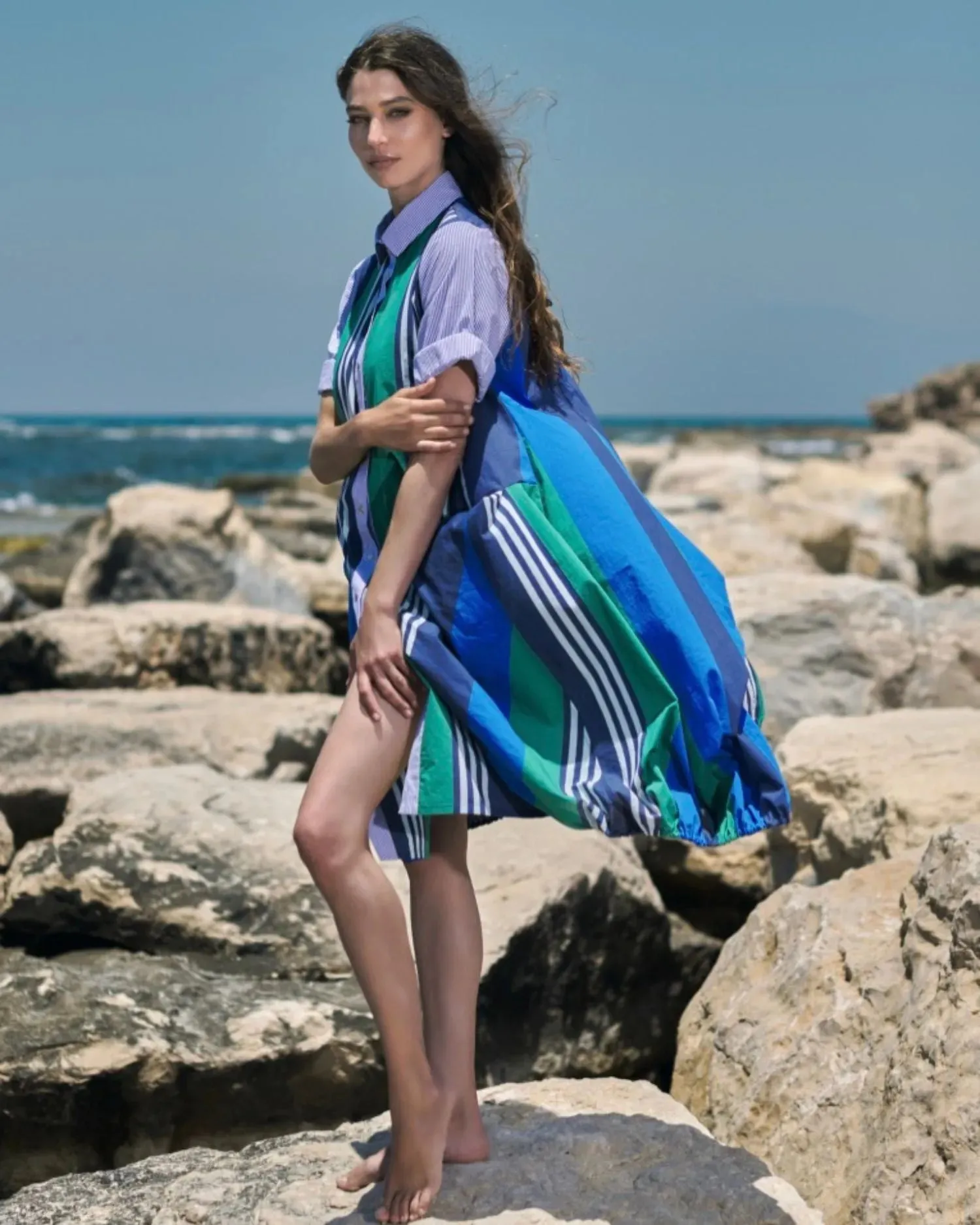 Ocean Stripe Wonderful Dress, Marine