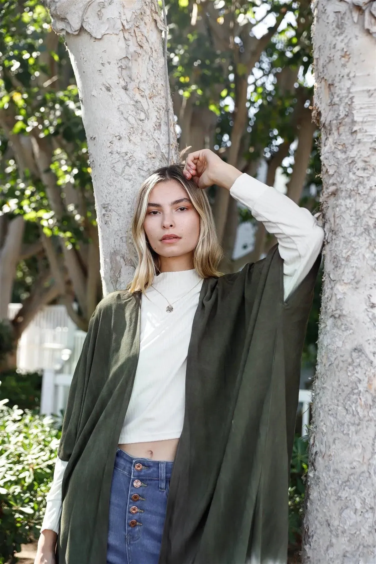 Olive & Taupe Tie-Dye Gradient Open Front Oversized Midi Kimono/Cover Up /3-2-1