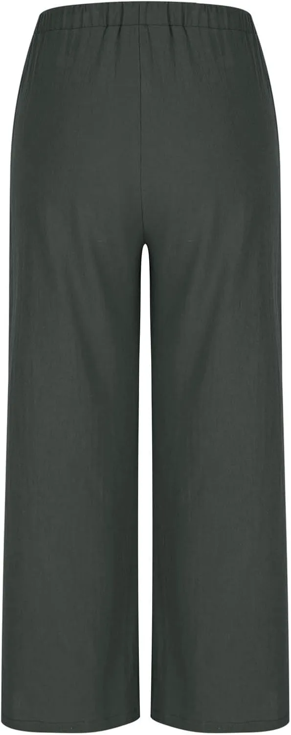 Palazzo Pants for Women High Waisted Straight Wide Leg Linen Trousers Drawstring Elastic Summer Outfits