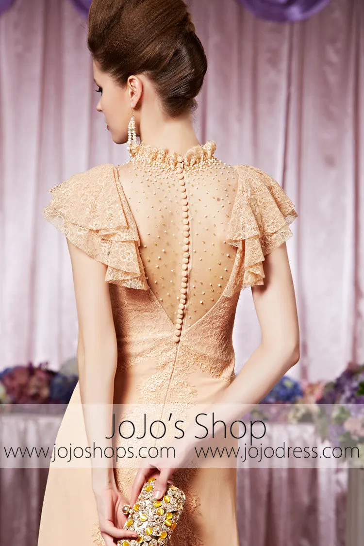 Peach Retro 1920S Victorian Modest Lace Elegant Prom Formal Evening Dress CX830312