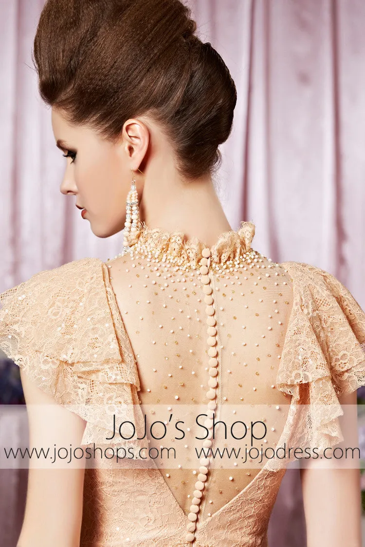 Peach Retro 1920S Victorian Modest Lace Elegant Prom Formal Evening Dress CX830312
