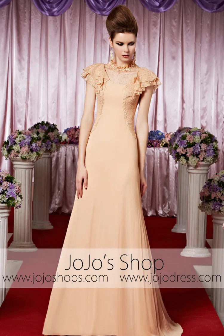 Peach Retro 1920S Victorian Modest Lace Elegant Prom Formal Evening Dress CX830312