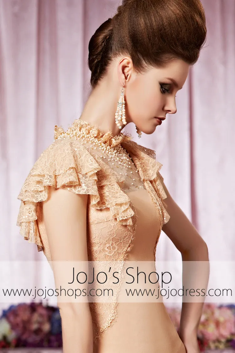 Peach Retro 1920S Victorian Modest Lace Elegant Prom Formal Evening Dress CX830312