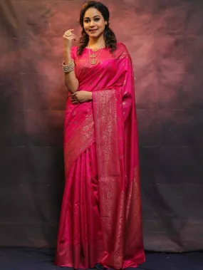 Pleasurable Dark Pink Soft Silk Saree With Alluring Blouse Piece