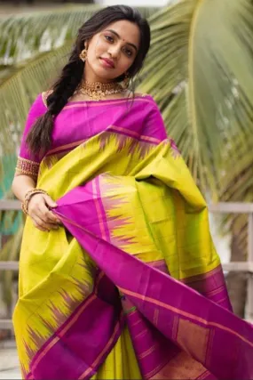 Precious Mehandi Soft Silk Saree With Wonderful Blouse Piece