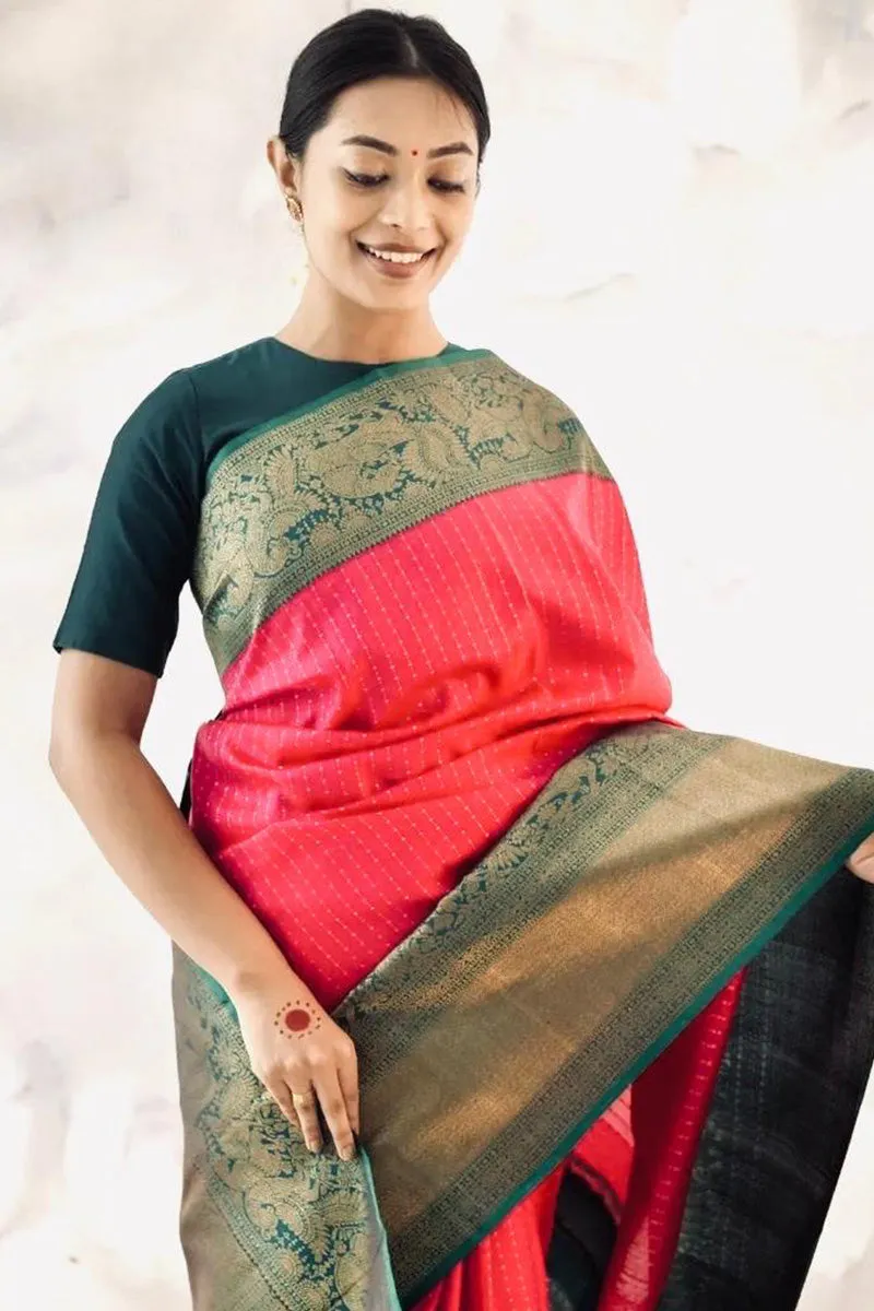 Pretty Pink Soft Silk Saree With Bewitching Blouse Piece
