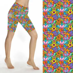 Sculpt Yoga Biker Shorts - Flower Dazzle