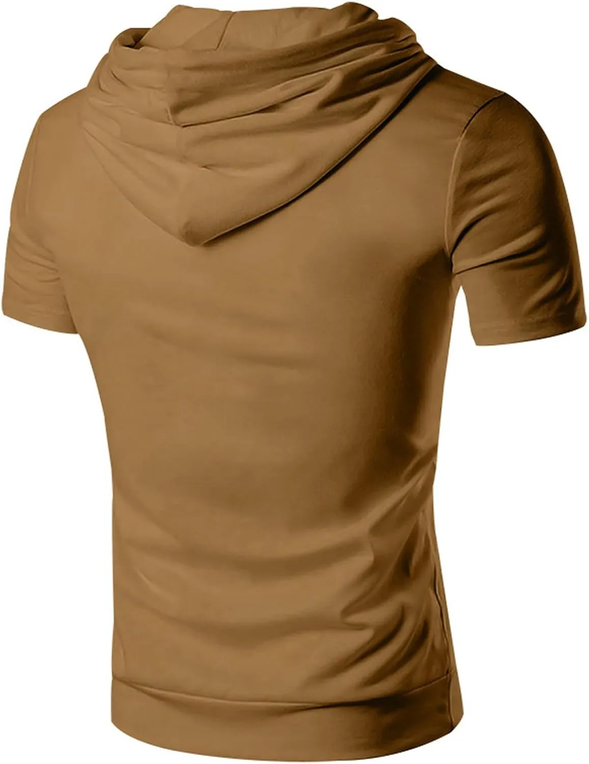 Short Sleeve Hoodies for Men Cotton Blend Summer Lightweight Hooded T-Shirt V Neck Pullover with Kangaroo Pocket