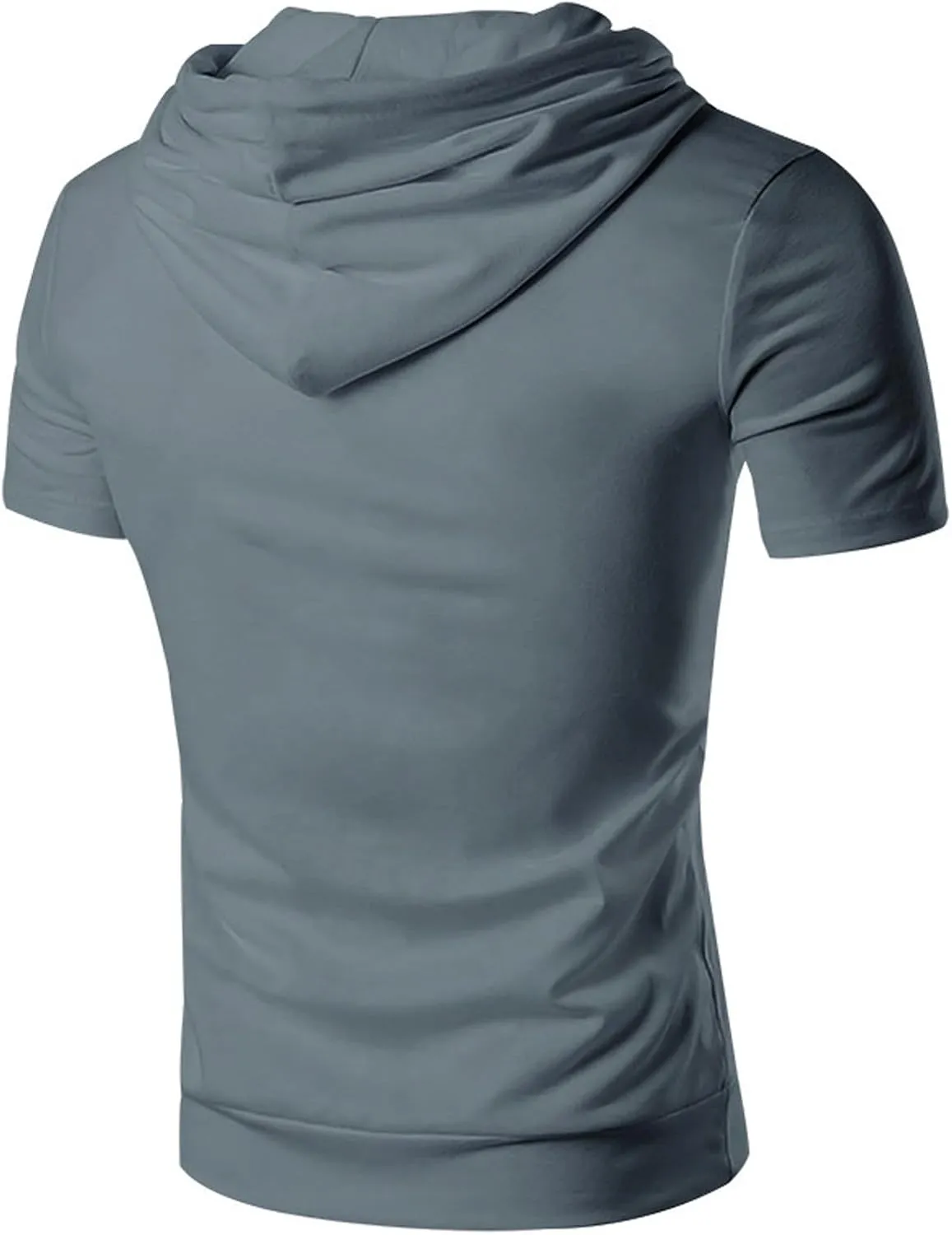 Short Sleeve Hoodies for Men Cotton Blend Summer Lightweight Hooded T-Shirt V Neck Pullover with Kangaroo Pocket