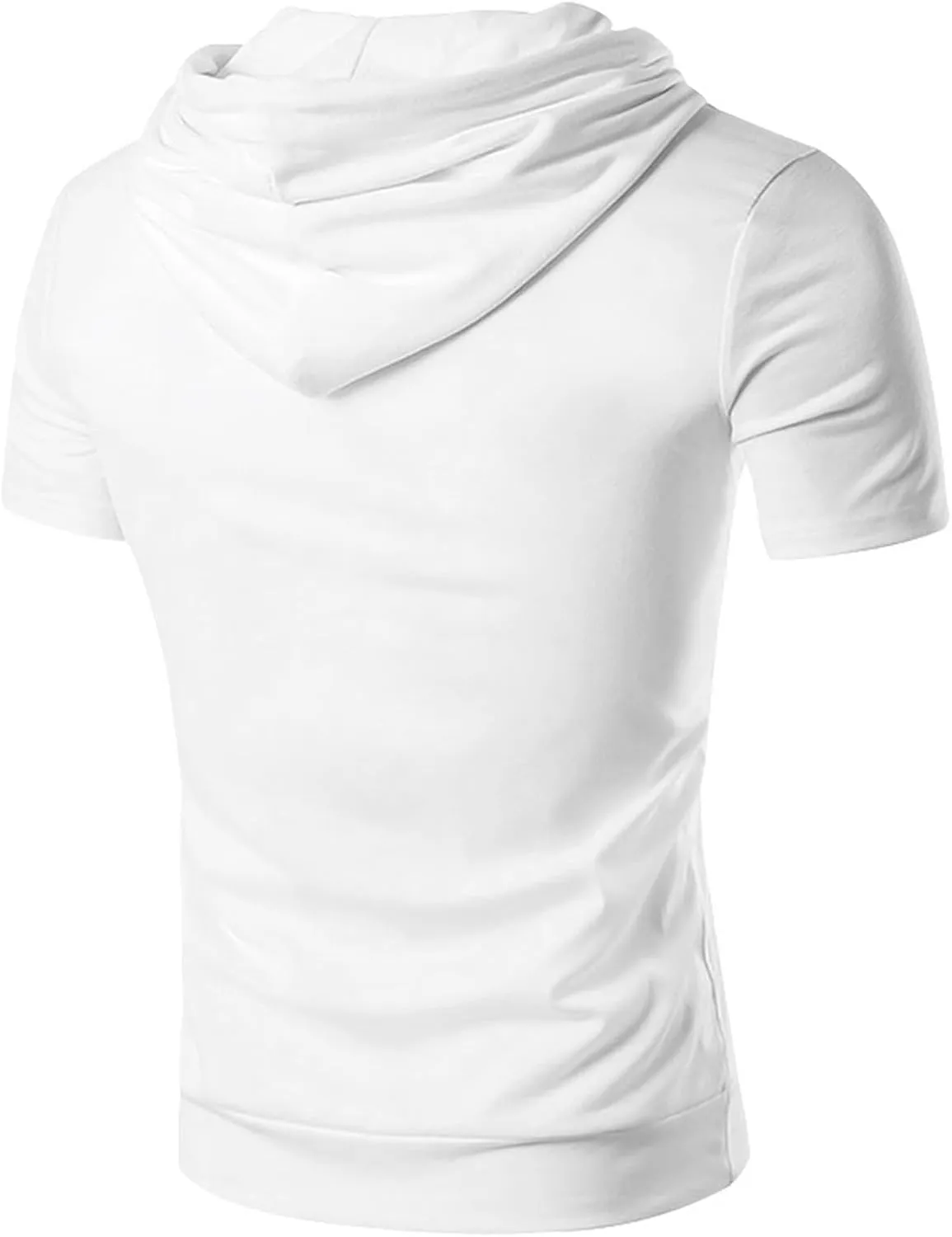 Short Sleeve Hoodies for Men Cotton Blend Summer Lightweight Hooded T-Shirt V Neck Pullover with Kangaroo Pocket