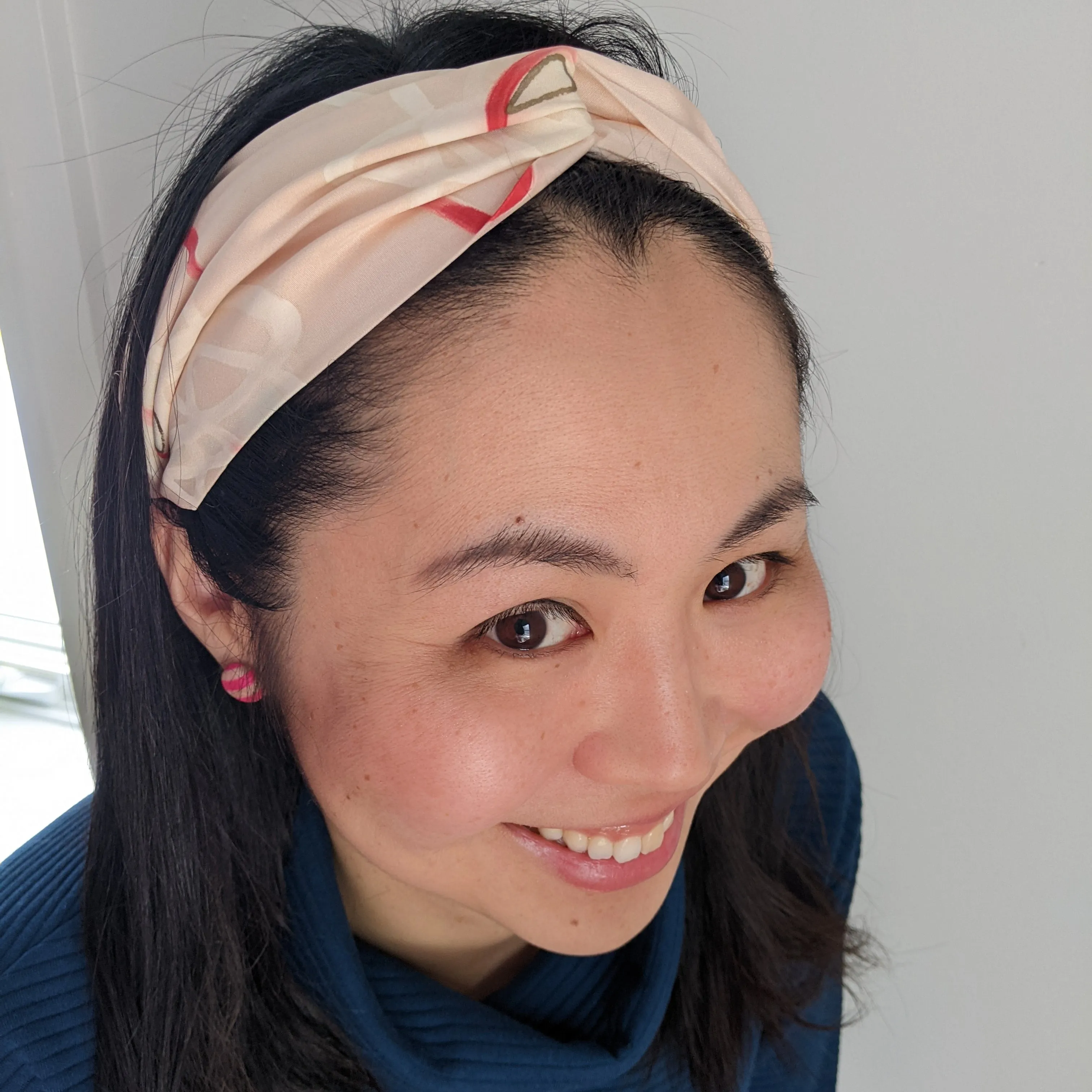 Silk Turban Headband - Light Blue and Dark Green Mesh Patterns