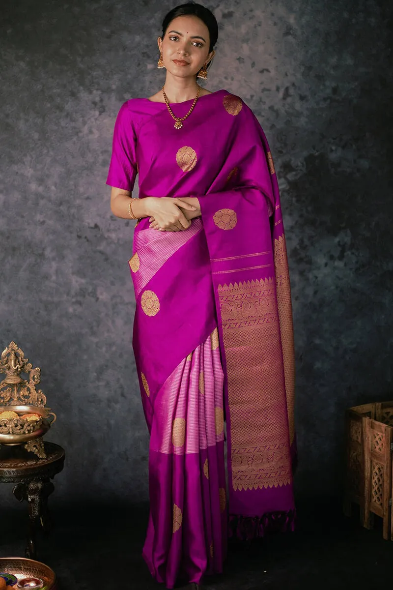 Skinny Magenta Soft Silk Saree With Charming Blouse Piece