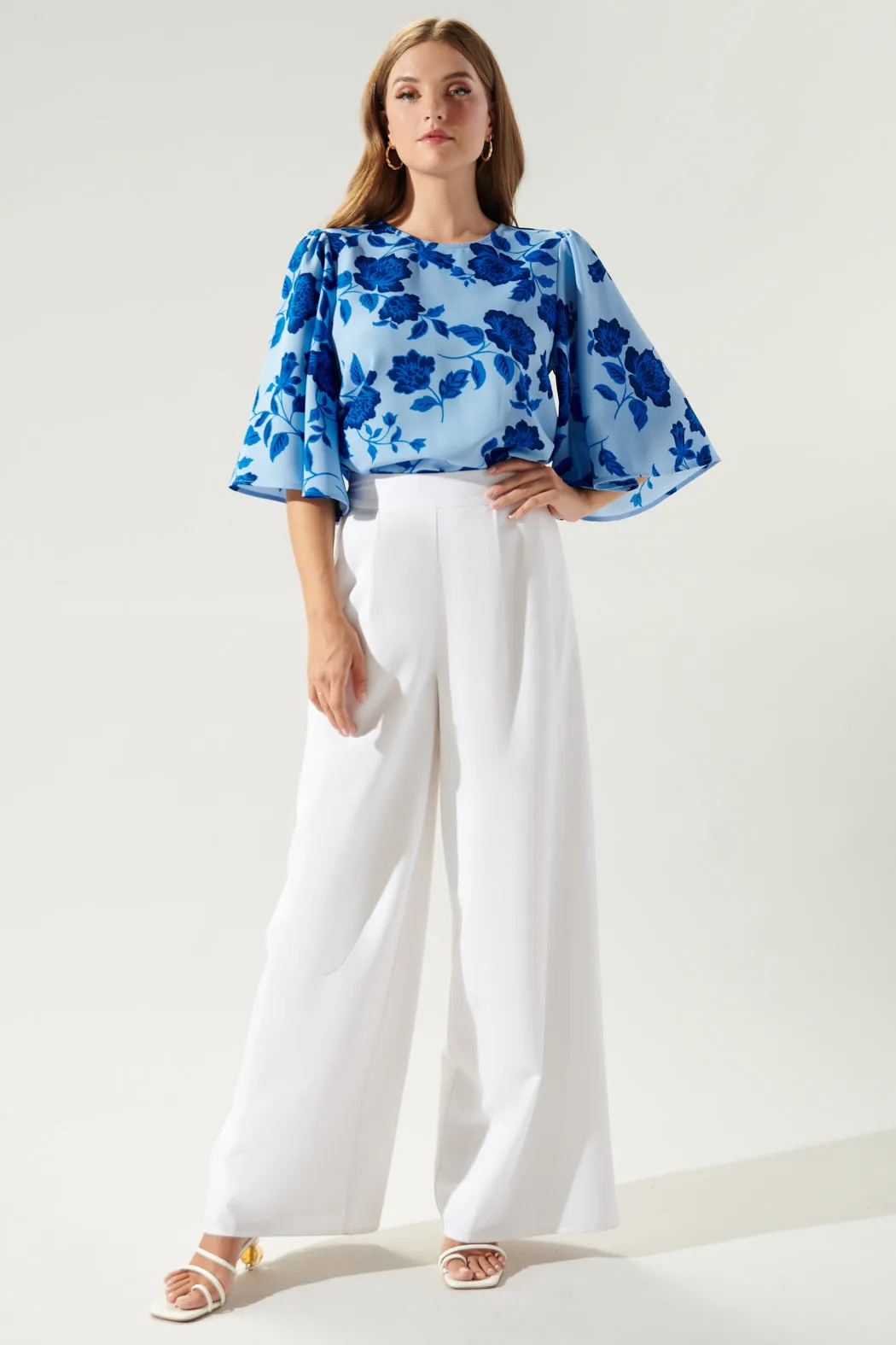 Skyline Floral Lital Flutter Sleeve Top