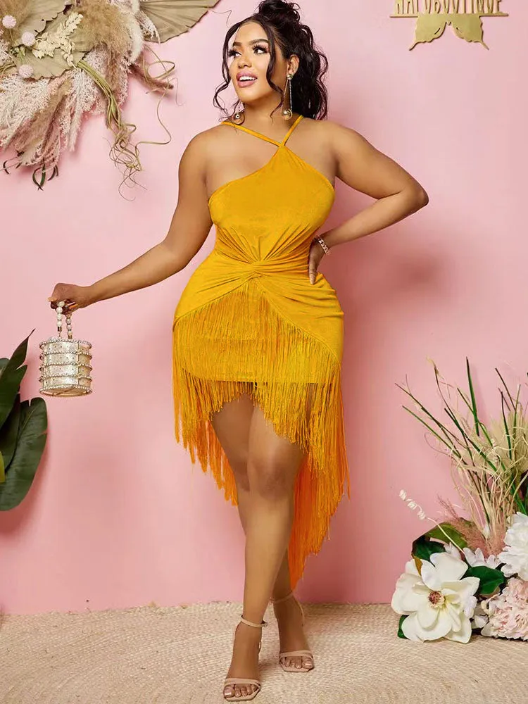 Sleeveless Halter Tassels Mini Dresses