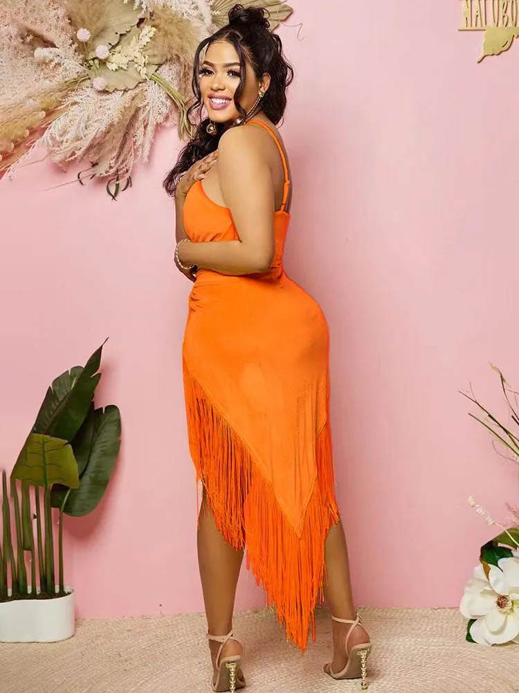 Sleeveless Halter Tassels Mini Dresses
