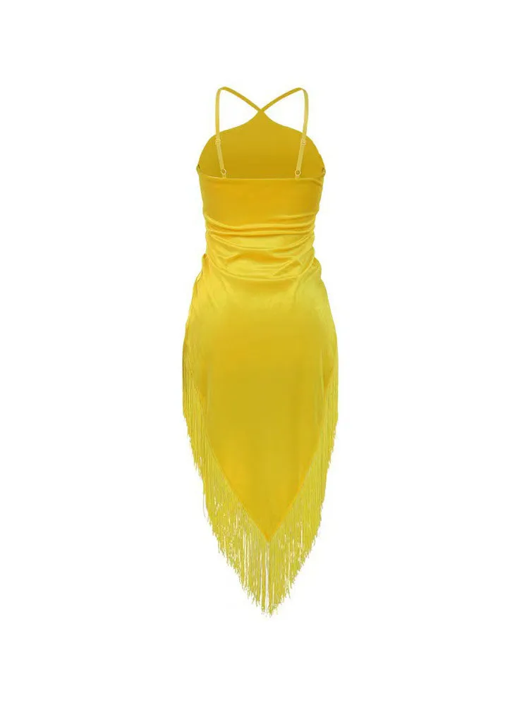 Sleeveless Halter Tassels Mini Dresses