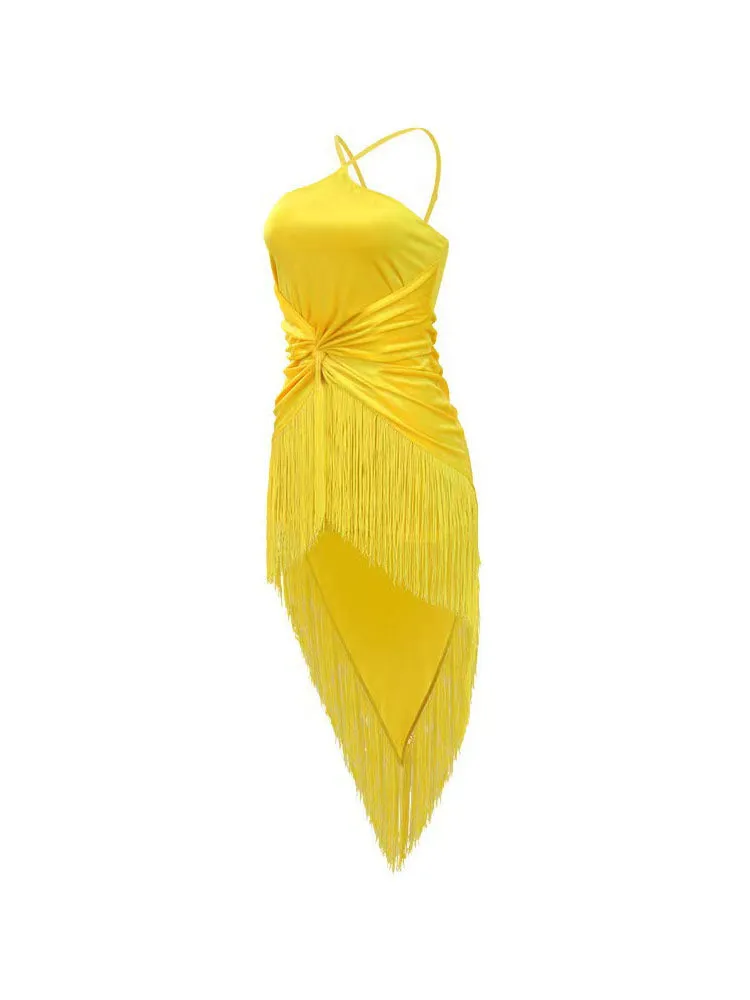 Sleeveless Halter Tassels Mini Dresses