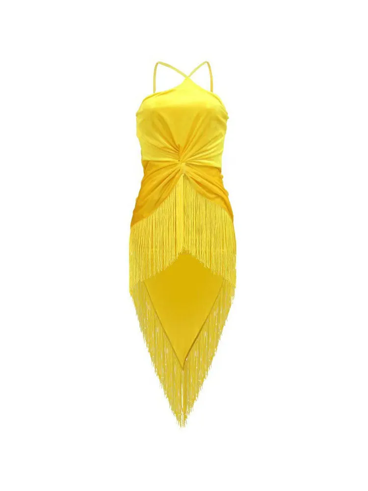 Sleeveless Halter Tassels Mini Dresses