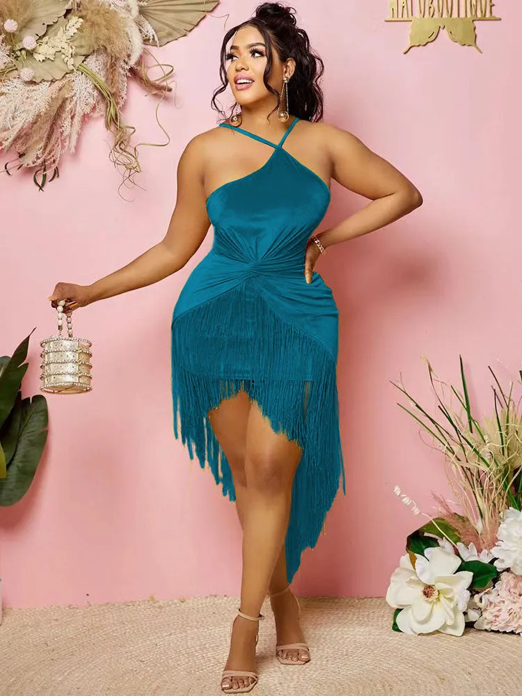 Sleeveless Halter Tassels Mini Dresses