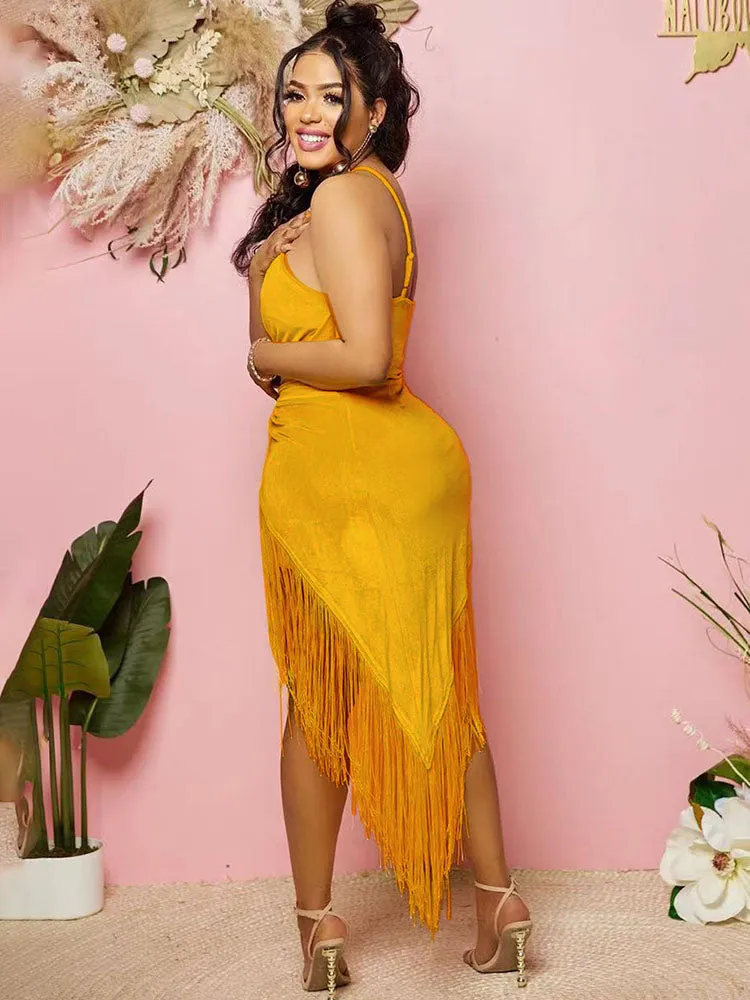 Sleeveless Halter Tassels Mini Dresses